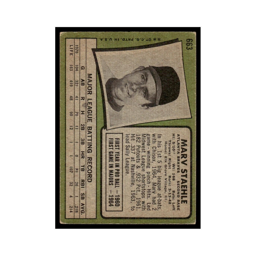 1971 Topps (Damaged) Marv Staehle Braves #663