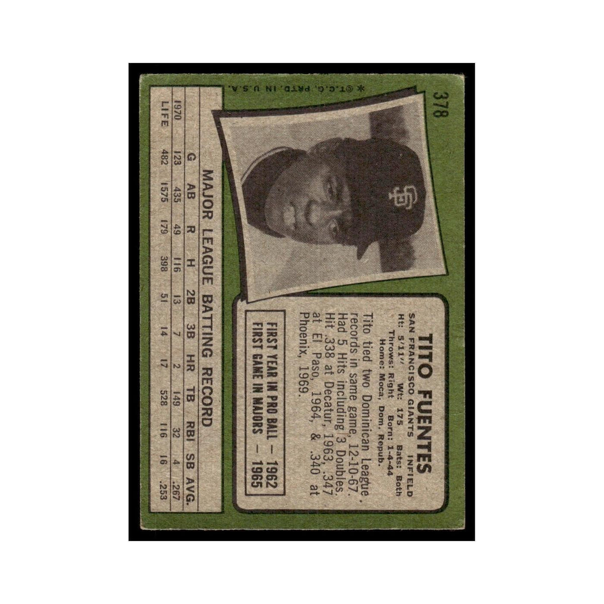 1971 Topps (Damaged) Tito Fuentes Giants #378
