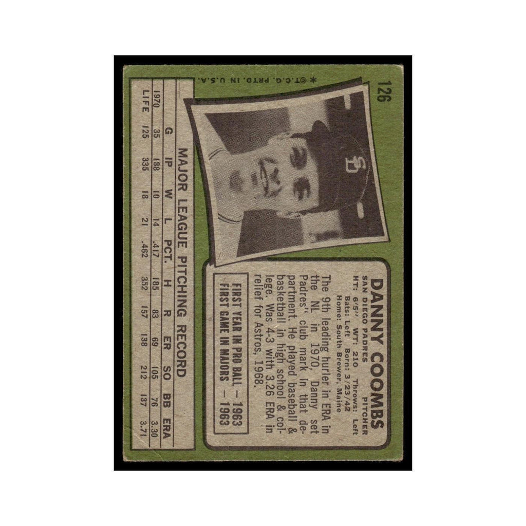 1971 Topps (Damaged) Danny Coombs Padres #126