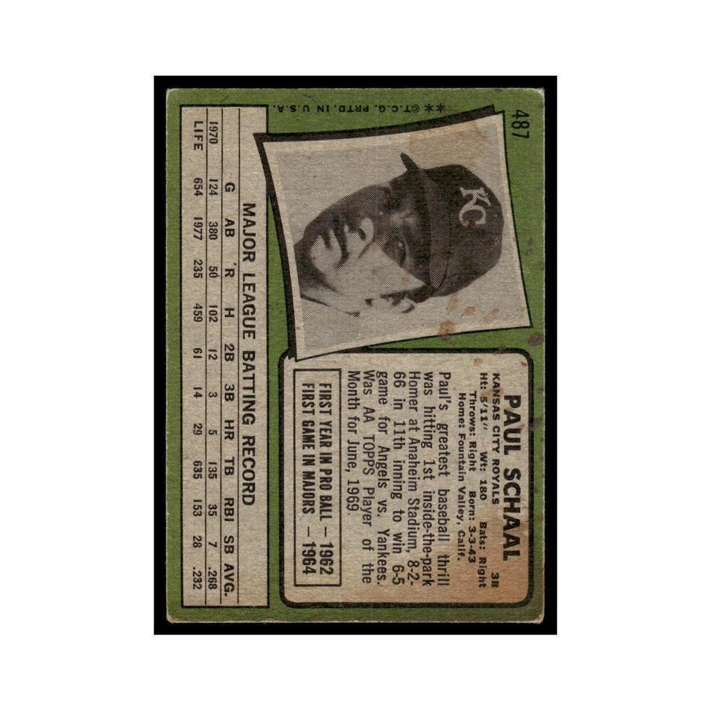 1971 Topps (Damaged) Paul Schaal RC Royals #487