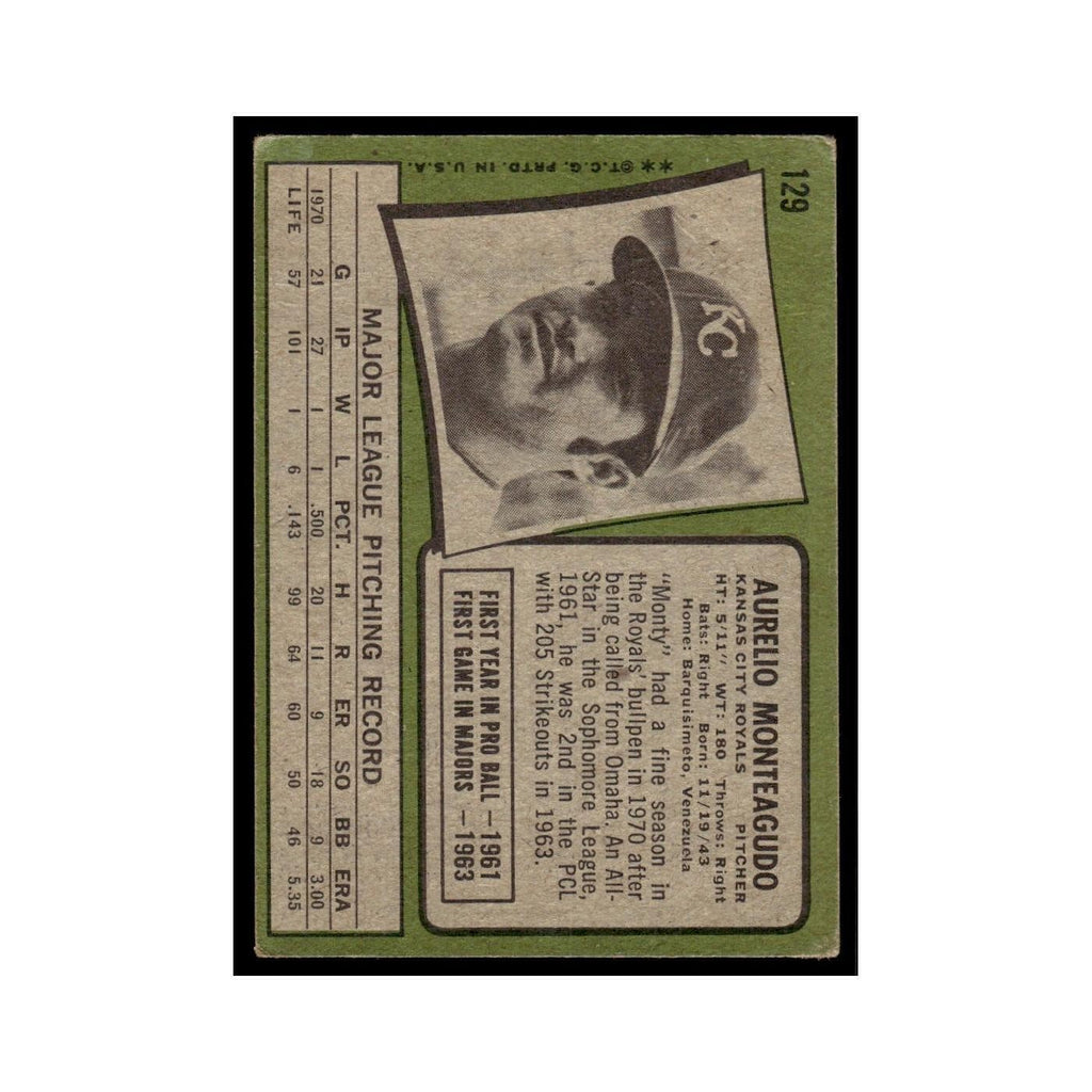 1971 Topps (Damaged) Aurelio Monteagudo Royals #129