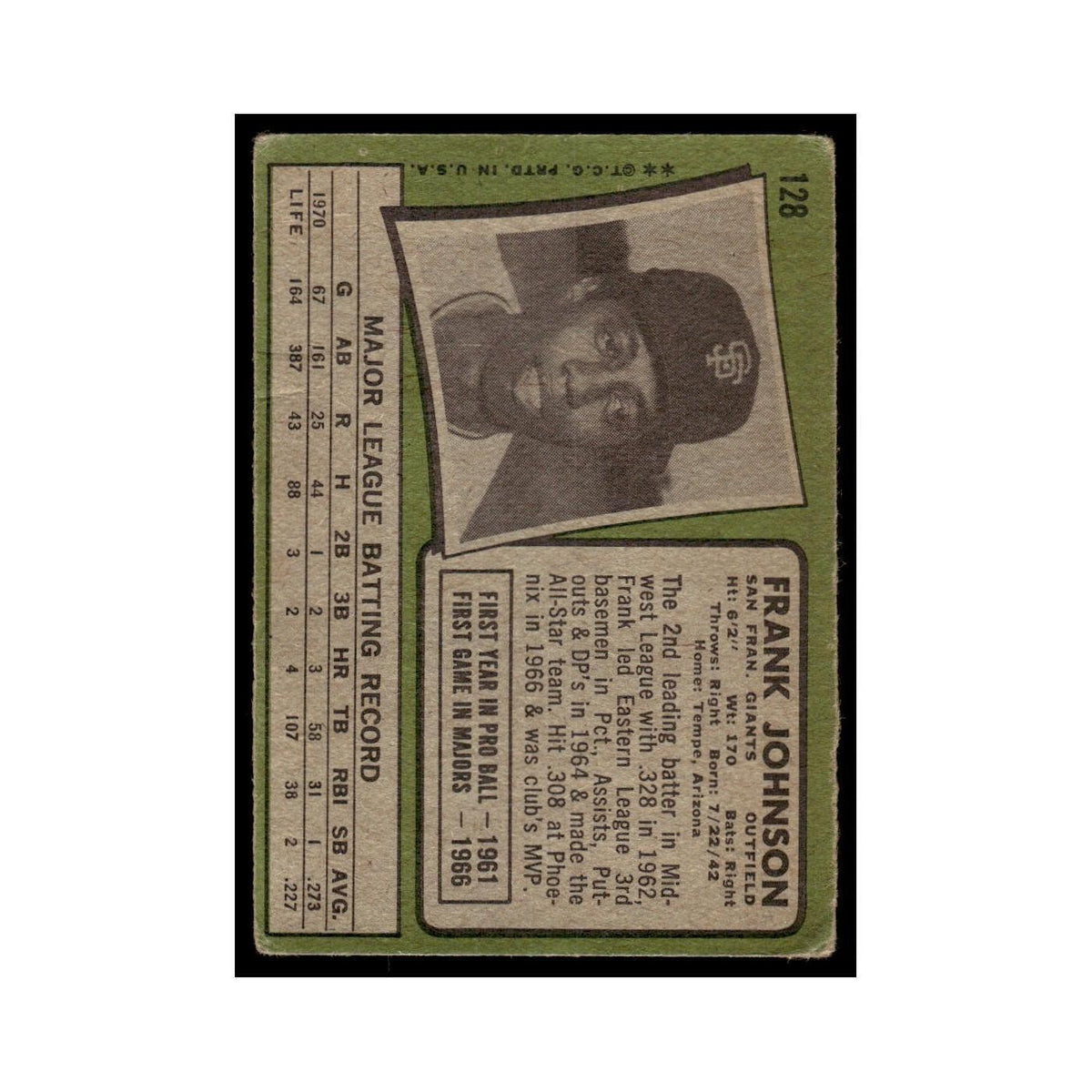 1971 Topps (Damaged) Frank Johnson Giants #128
