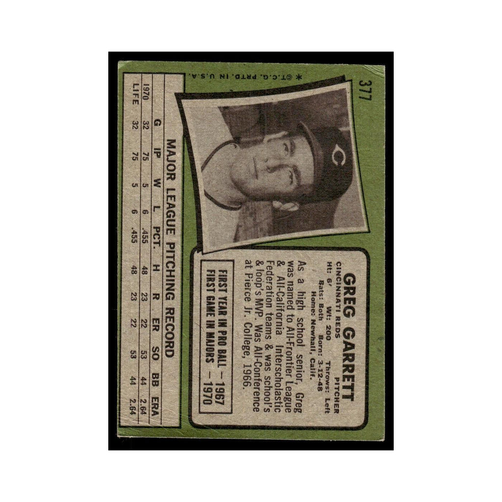 1971 Topps (Damaged) Greg Garrett Reds #377