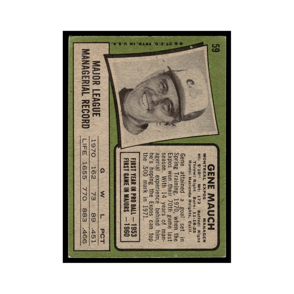 1971 Topps (Damaged) Gene Mauch Montreal Expos #59