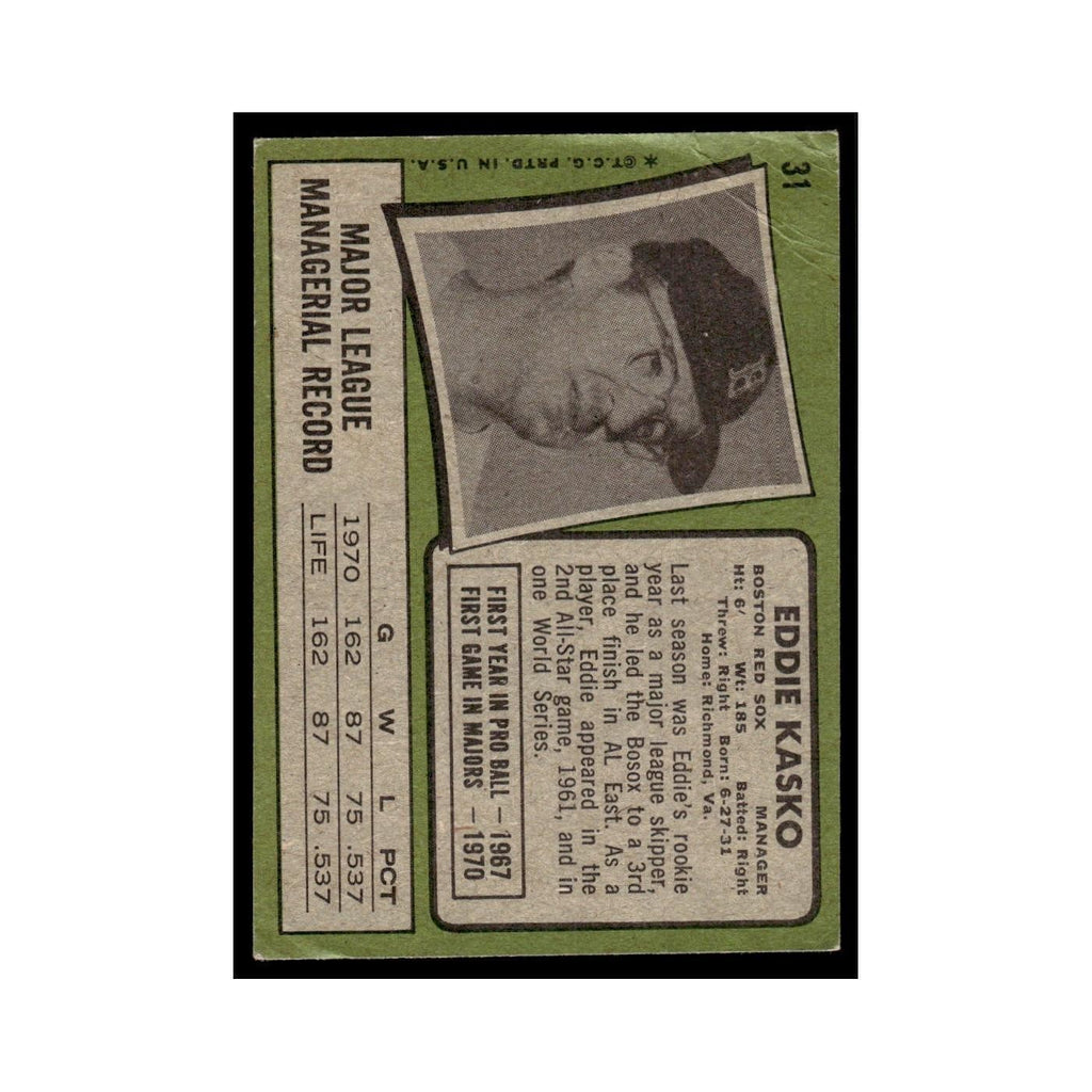 1971 Topps (Damaged) Eddie Kasko Red Sox #31