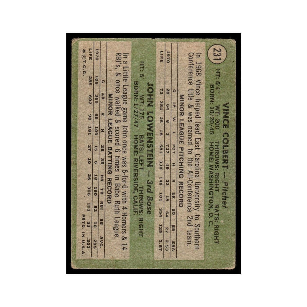 1971 Topps (Damaged) Vince Colbert/John Lowenstein RC Indians #231