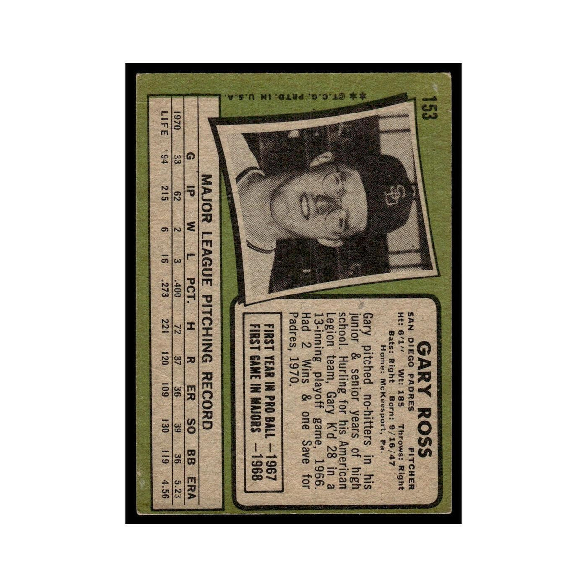 1971 Topps (Damaged) Gary Ross Padres #153