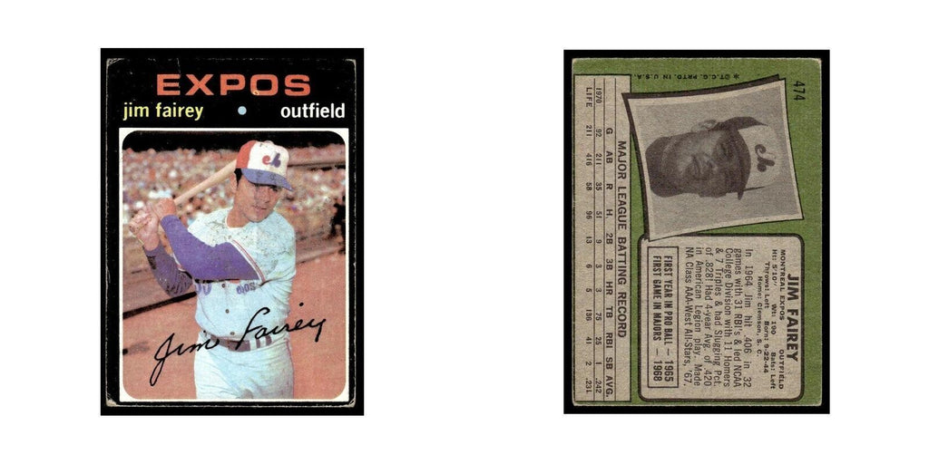 1971 Topps (Damaged) Jim Fairey Montreal Expos #474