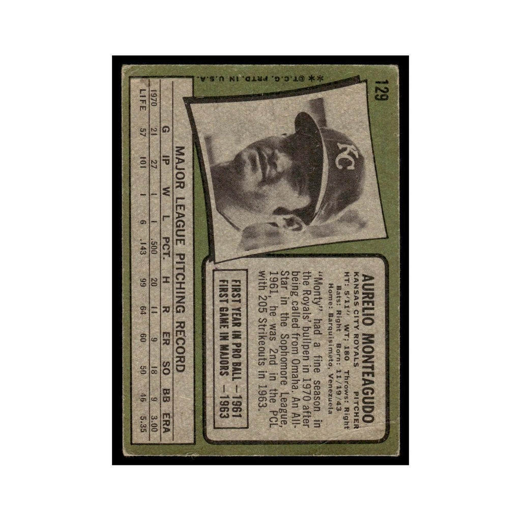 1971 Topps (Damaged) Aurelio Monteagudo Royals #129