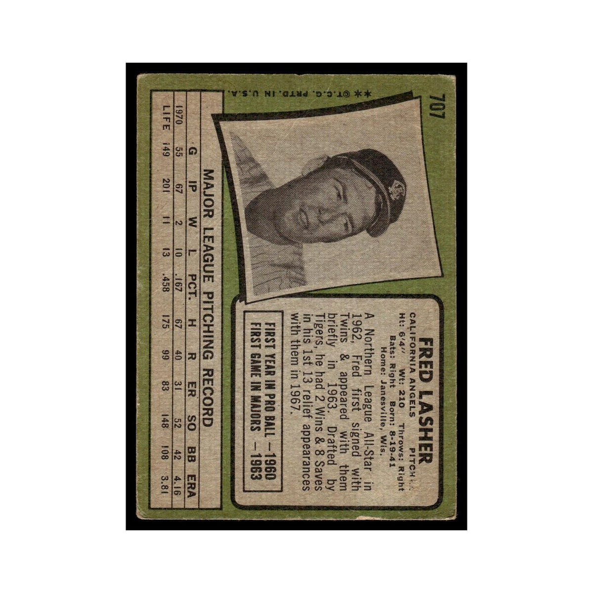 1971 Topps (Damaged) Fred Lasher Angels #707