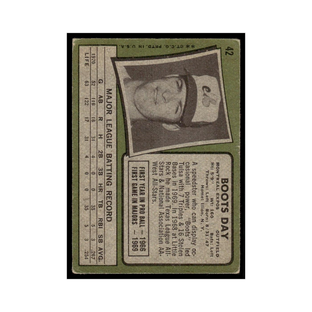 1971 Topps (Damaged) Boots Day Montreal Expos #42