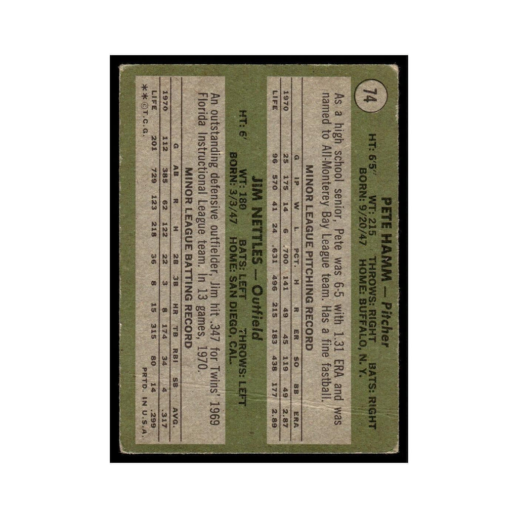 1971 Topps (Damaged) Pete Hamm/Jim Nettles RC Twins #74