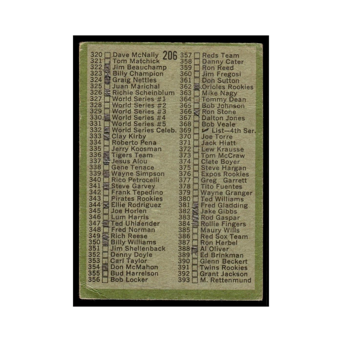 1971 Topps (Damaged) 3rd Series Checklist 264-393 #206