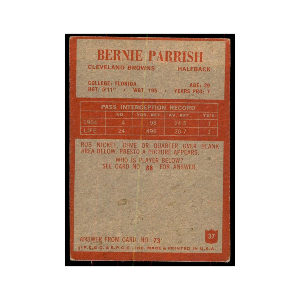 1965 Philadelphia Bernie Parrish Football Cards #37
