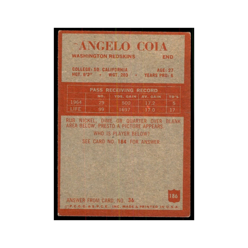 1965 Philadelphia Angelo Coia Football Cards #186