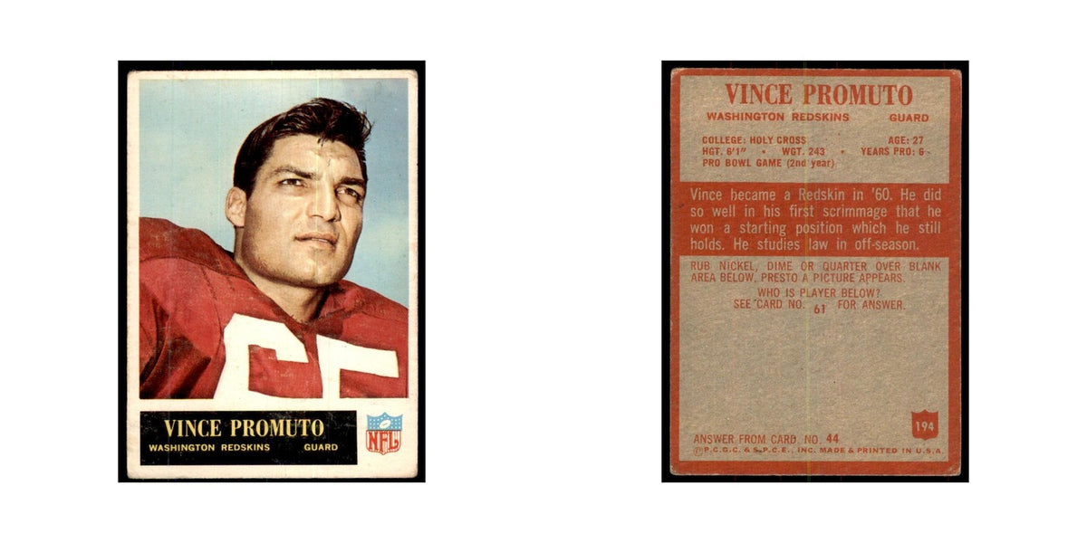 1965 Philadelphia Vince Promuto Football Cards #194