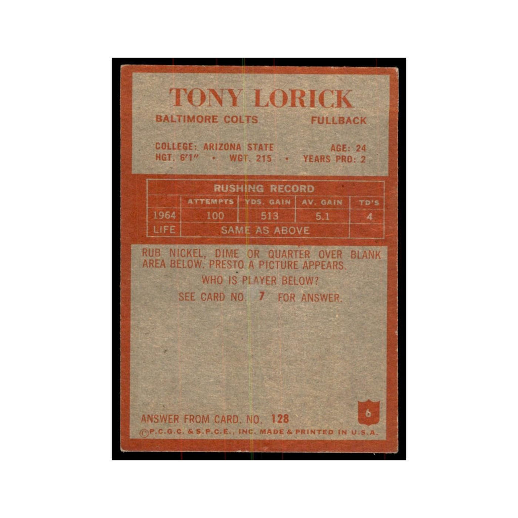 1965 Philadelphia Tony Lorick Football Cards #6