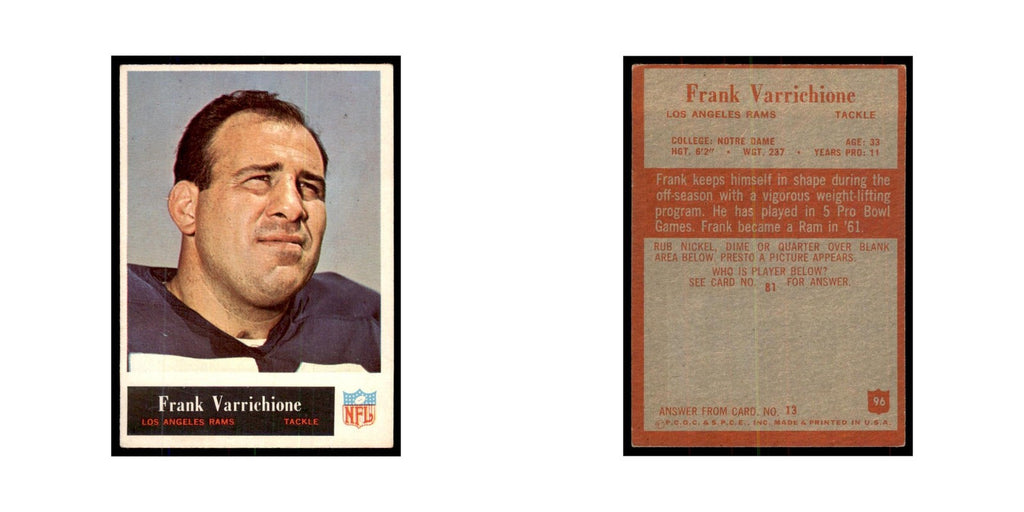 1965 Philadelphia Frank Varrichione Football Cards #96