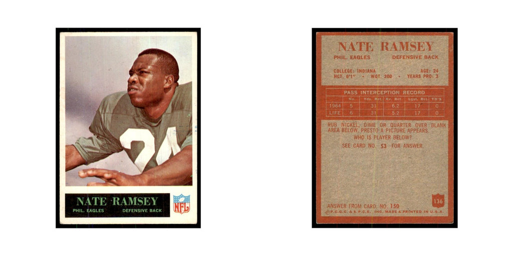 1965 Philadelphia Nate Ramsey Football Cards #136