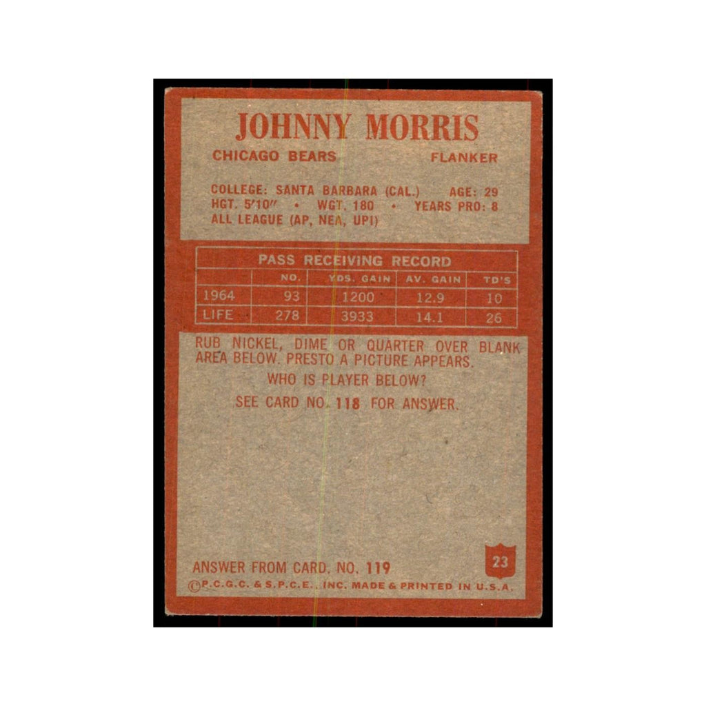 1965 Philadelphia Johnny Morris Football Cards #23