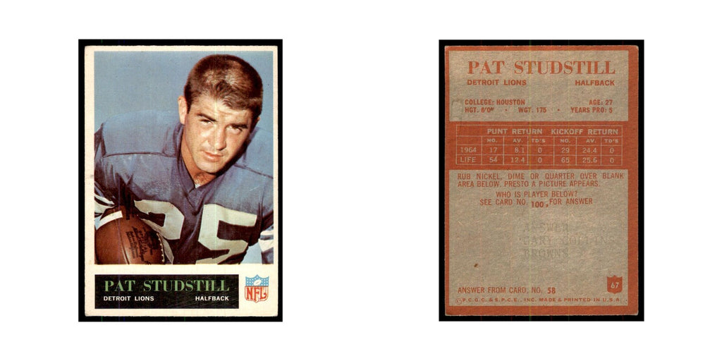 1965 Philadelphia Pat Studstill Football Cards #67