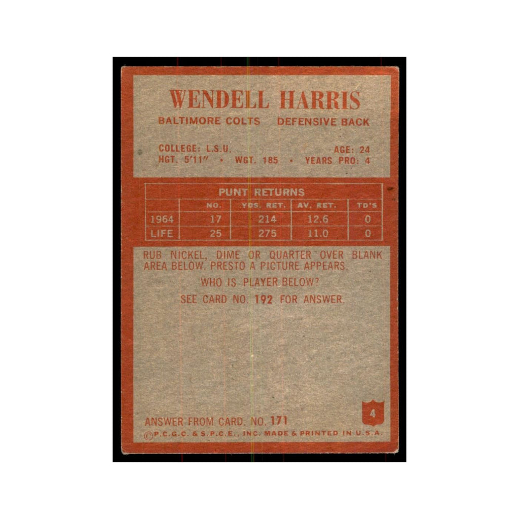 1965 Philadelphia Wenell Harris Football Cards #4