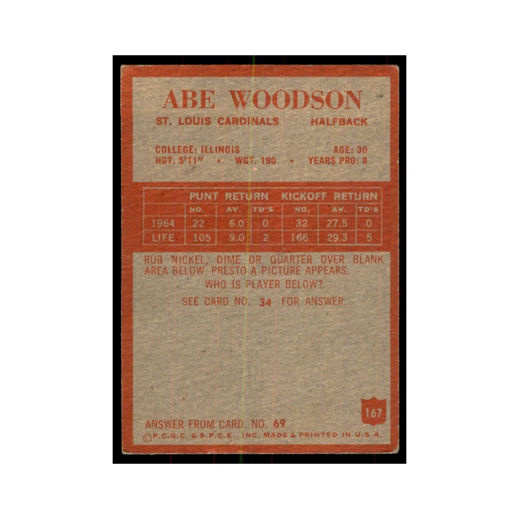 1965 Philadelphia Abe Woodson Football Cards #167