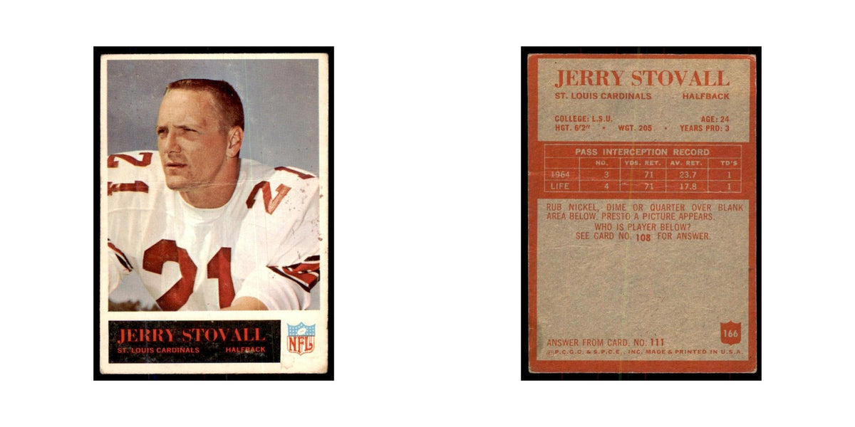 1965 Philadelphia Jerry Stovall Football Cards #166