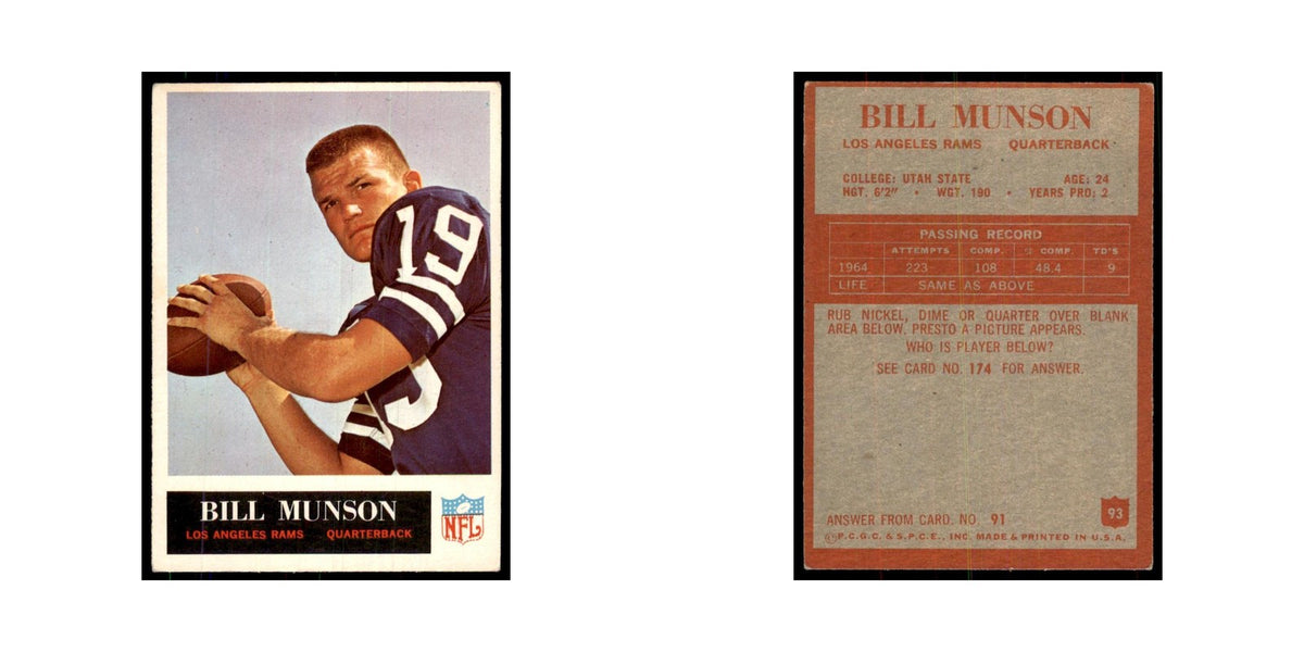 1965 Philadelphia Bill Munson Football Cards #93