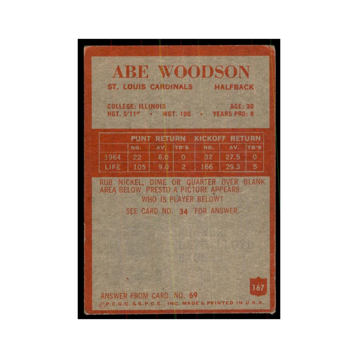 1965 Philadelphia Abe Woodson Football Cards #167