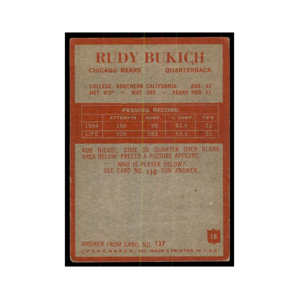 1965 Philadelphia Rudy Bukich Football Cards #18