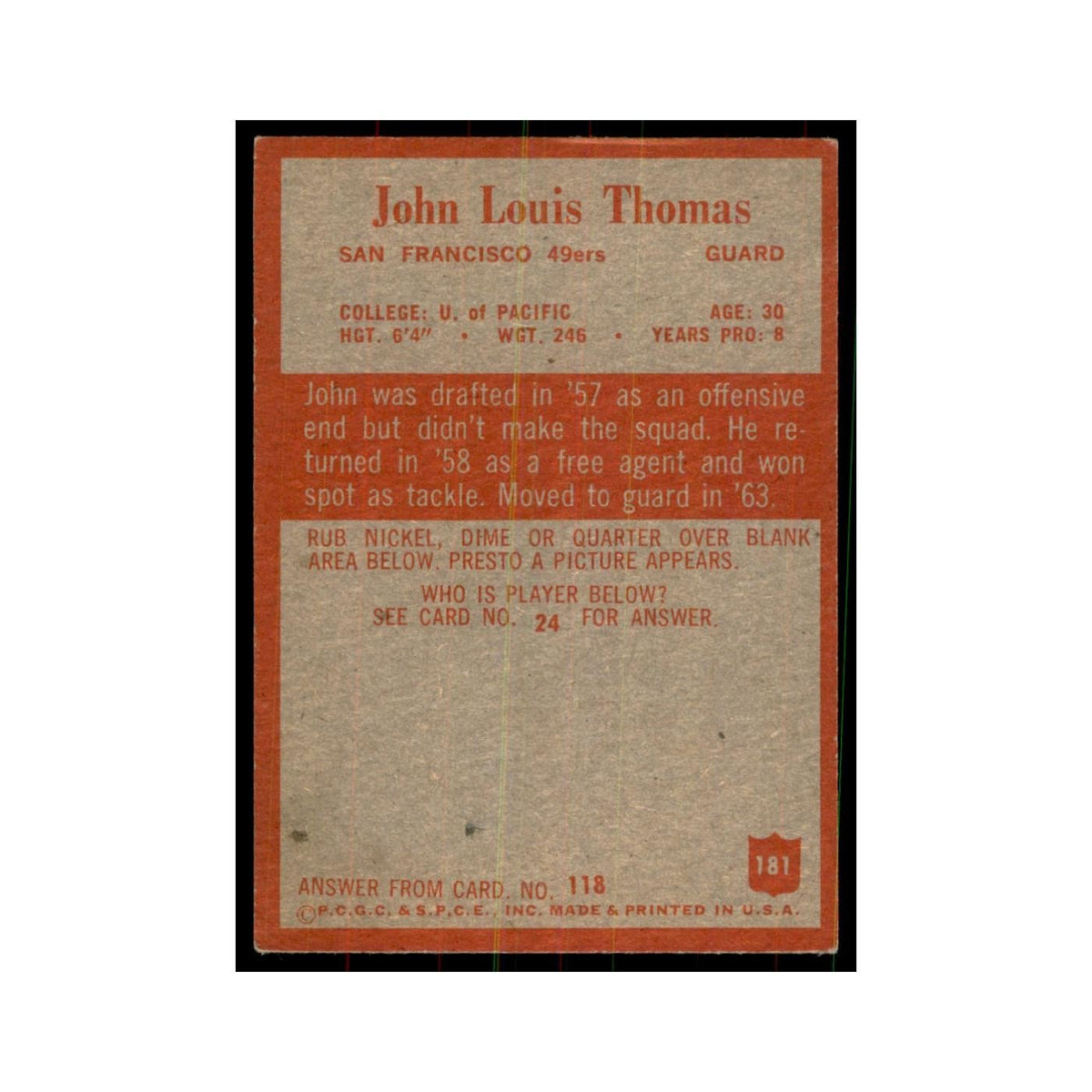 1965 Philadelphia John Thomas Football Cards #181