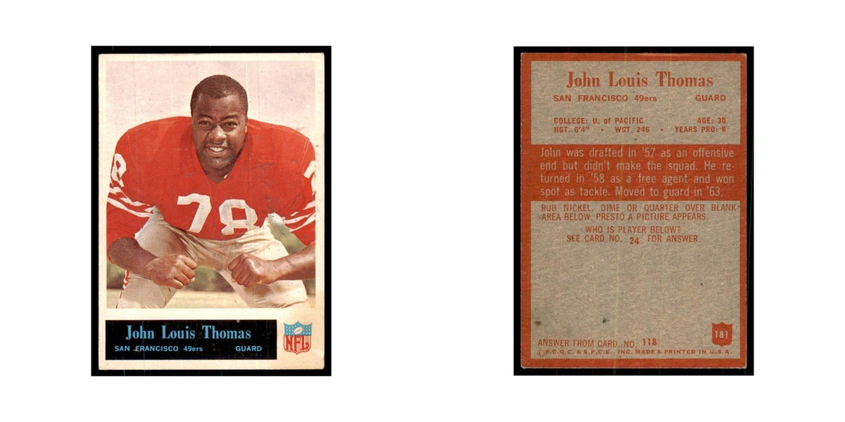 1965 Philadelphia John Thomas Football Cards #181