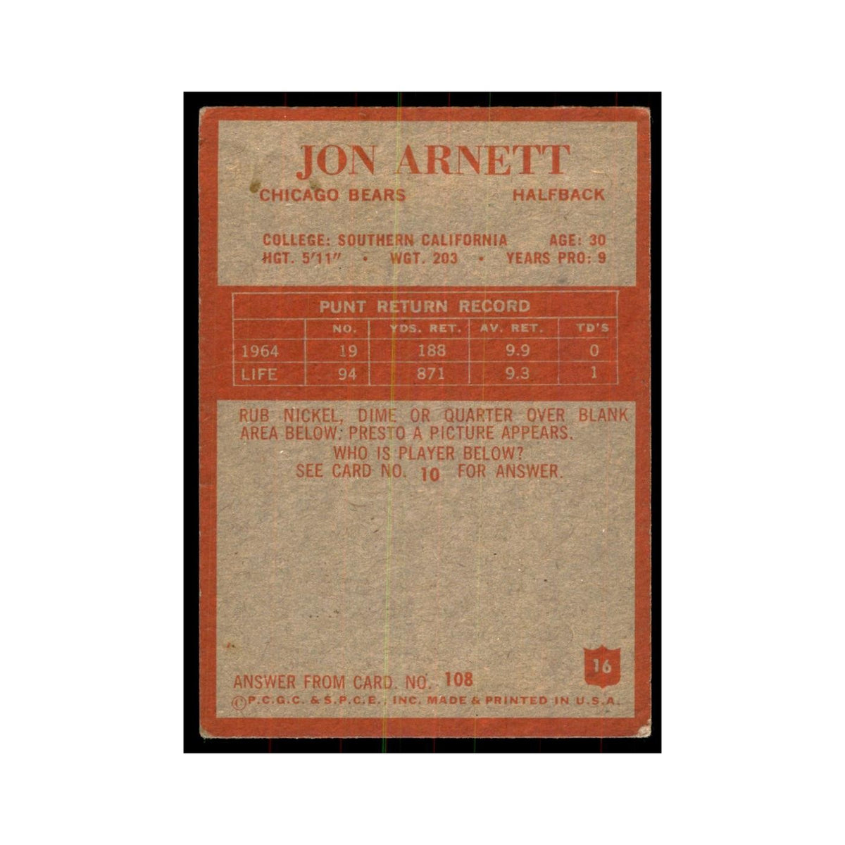 1965 Philadelphia Jon Arnett Football Cards #16