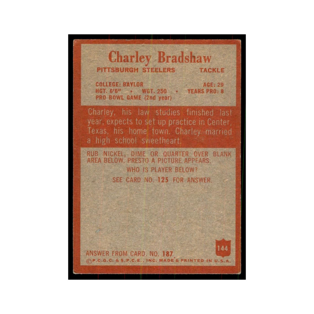 1965 Philadelphia Charley Bradshaw Football Cards #144