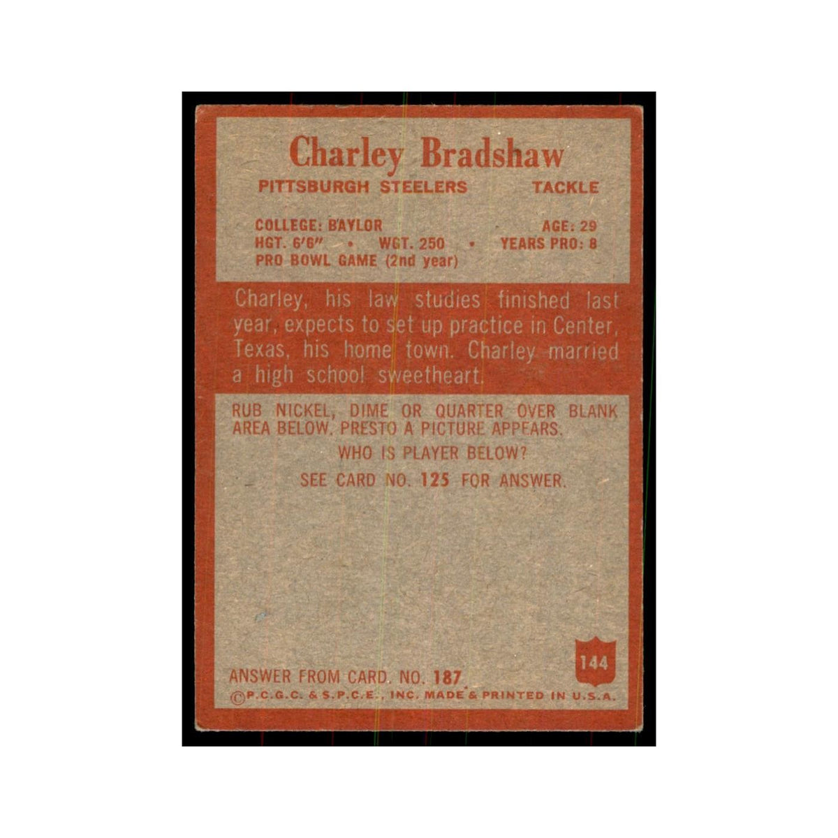 1965 Philadelphia Charley Bradshaw Football Cards #144