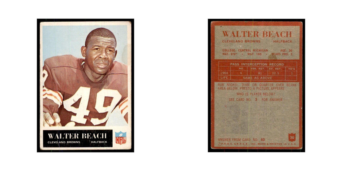 1965 Philadelphia Walter Beach Football Cards #30