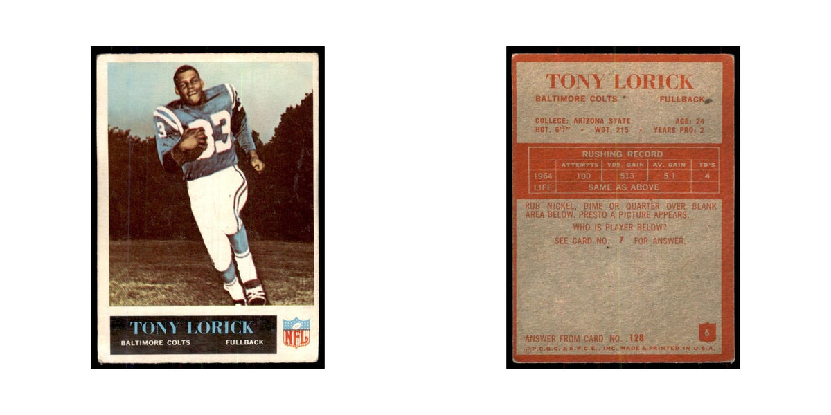 1965 Philadelphia Tony Lorick Football Cards #6