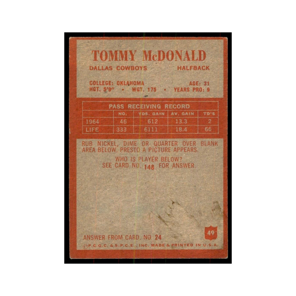 1965 Philadelphia Tommy McDonald Football Cards #49