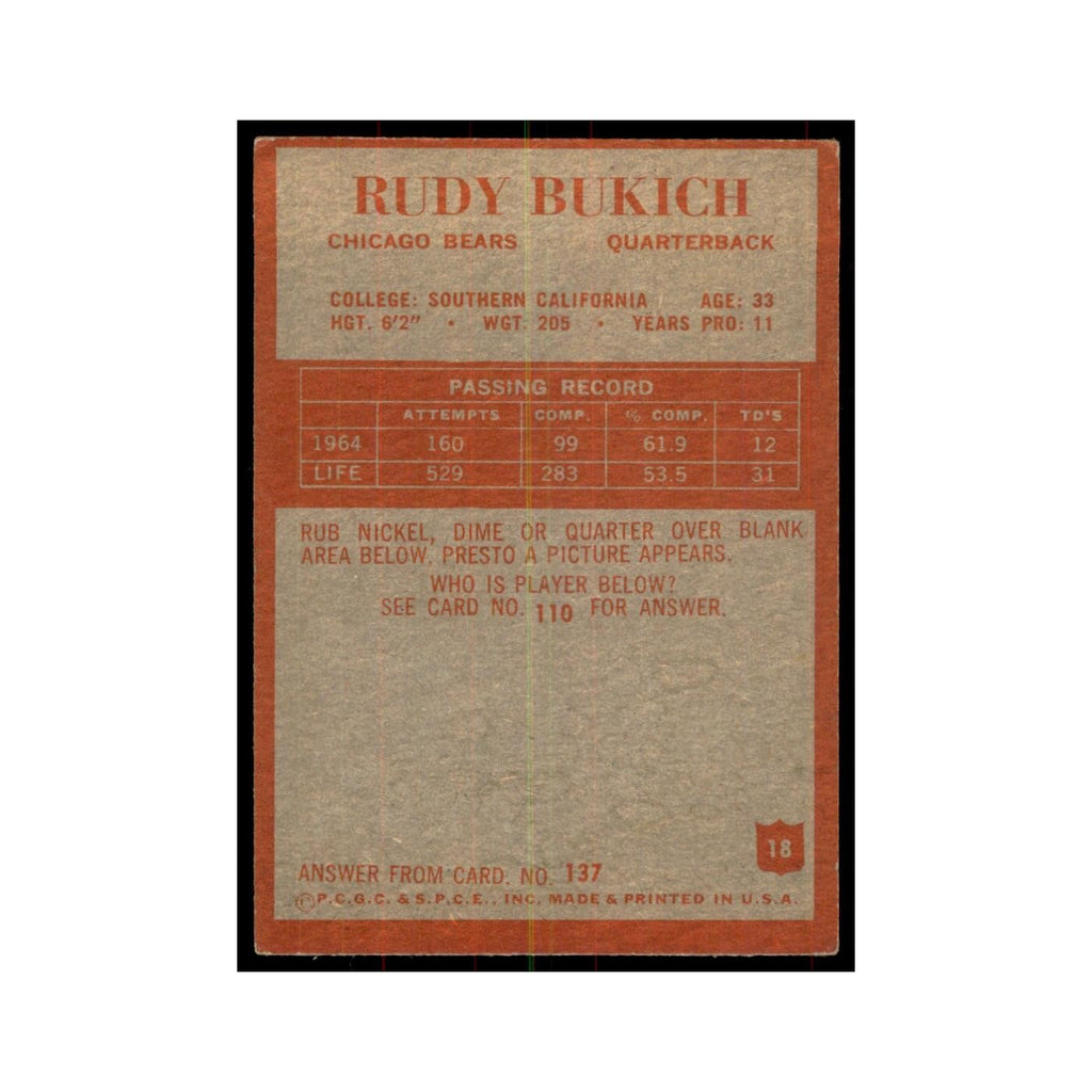 1965 Philadelphia Rudy Bukich Football Cards #18