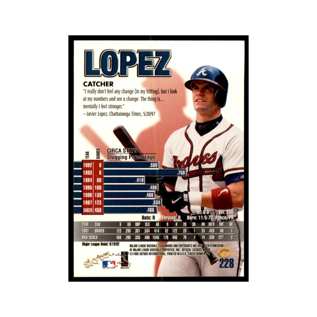 1998 Skybox Thunder Javier Lopez Baseball Cards #228