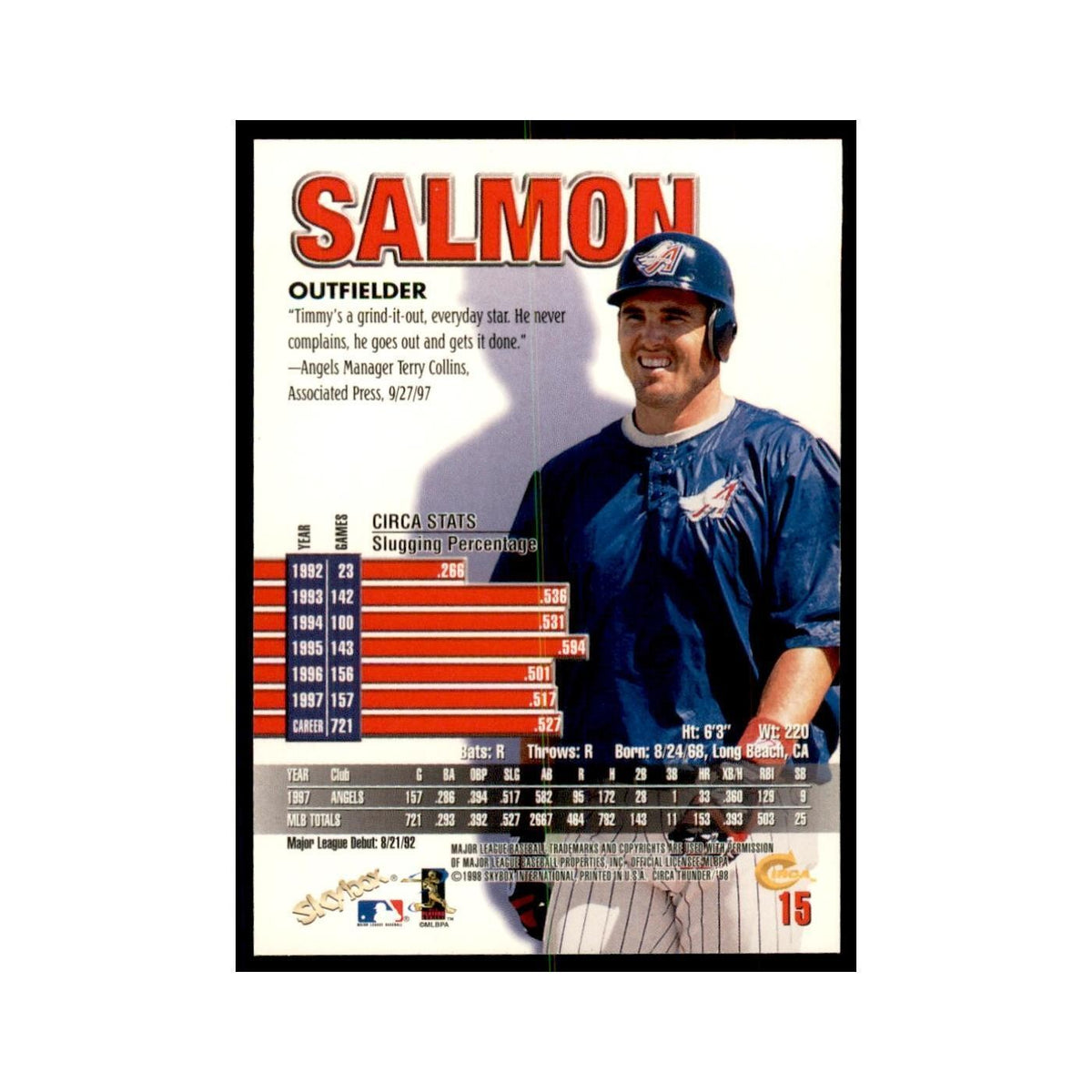 1998 Skybox Thunder Tim Salmon Baseball Cards #15