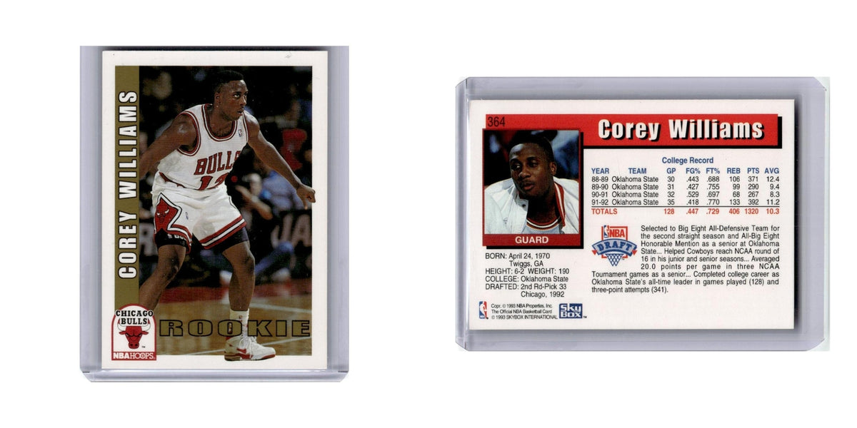 Corey Williams 1992 Hoops #364 Chicago Bulls Basketball Card NM
