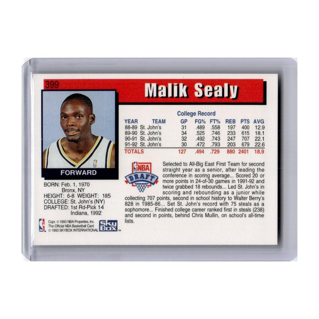 Malik Sealy 1992 Hoops #399 Indiana Pacers Basketball Card NM