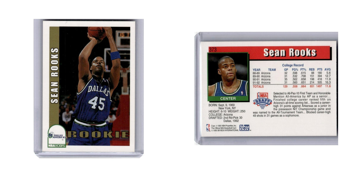 Sean Rooks 1992 Hoops #373 Dallas Mavericks Basketball Card NM