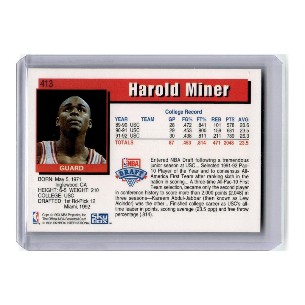 Harold Miner 1992 Hoops #413 Miami Heat Basketball Card NM