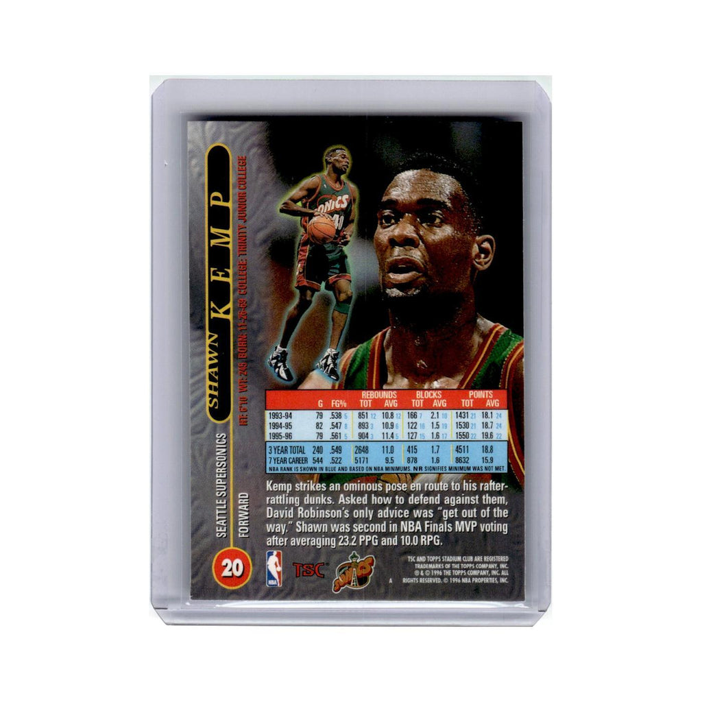 Shawn Kemp 1996 Stadium Club #20 Seattle SuperSonics Basketball Card NM
