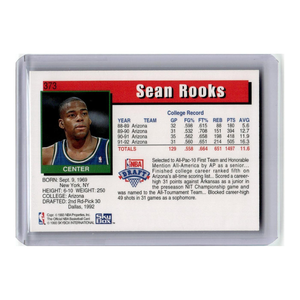 Sean Rooks 1992 Hoops #373 Dallas Mavericks Basketball Card NM