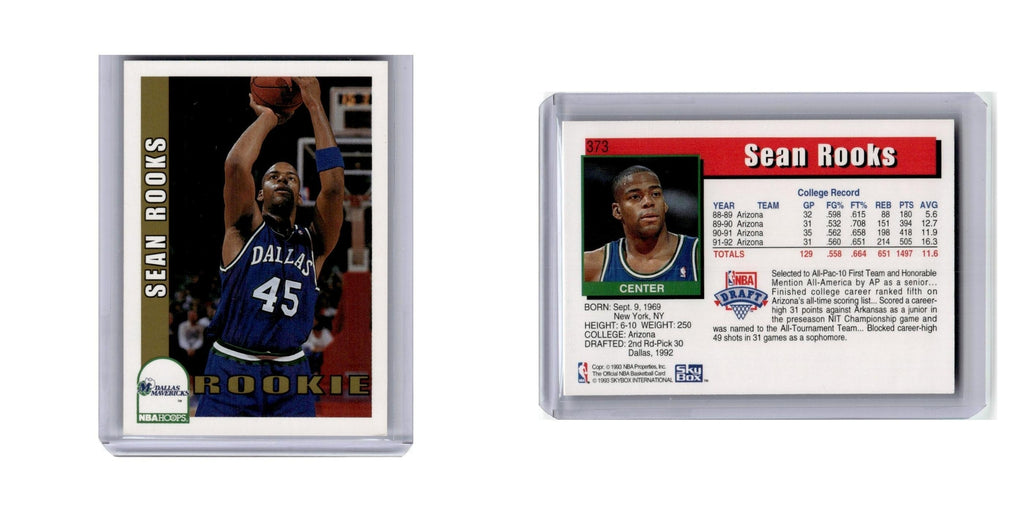 Sean Rooks 1992 Hoops #373 Dallas Mavericks Basketball Card NM