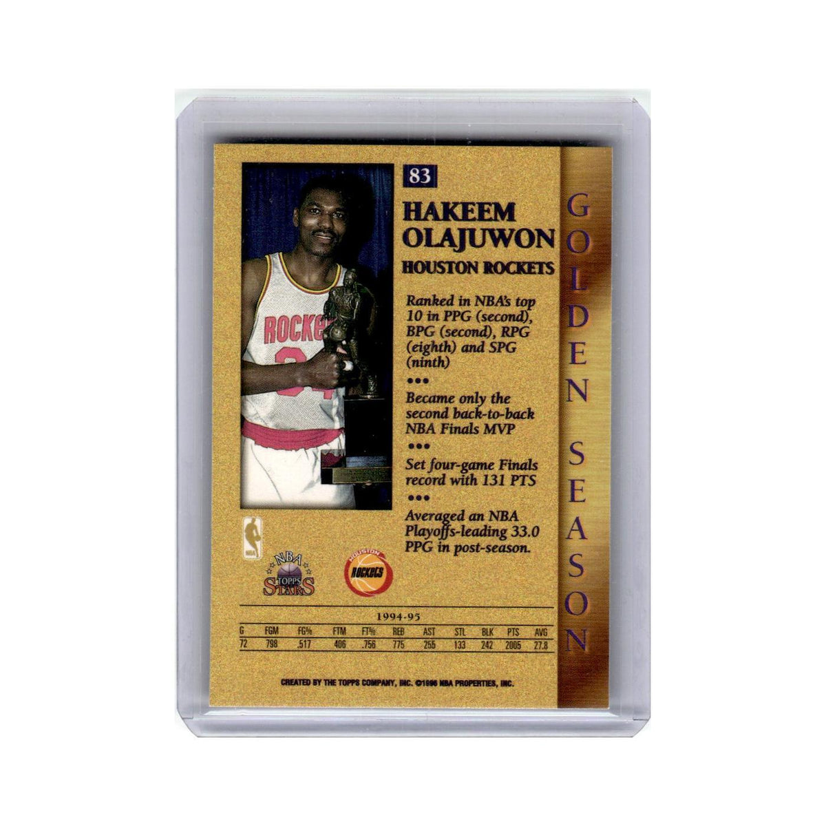Hakeem Olajuwon 1996 Topps Stars #83 Houston Rockets Basketball Card NM